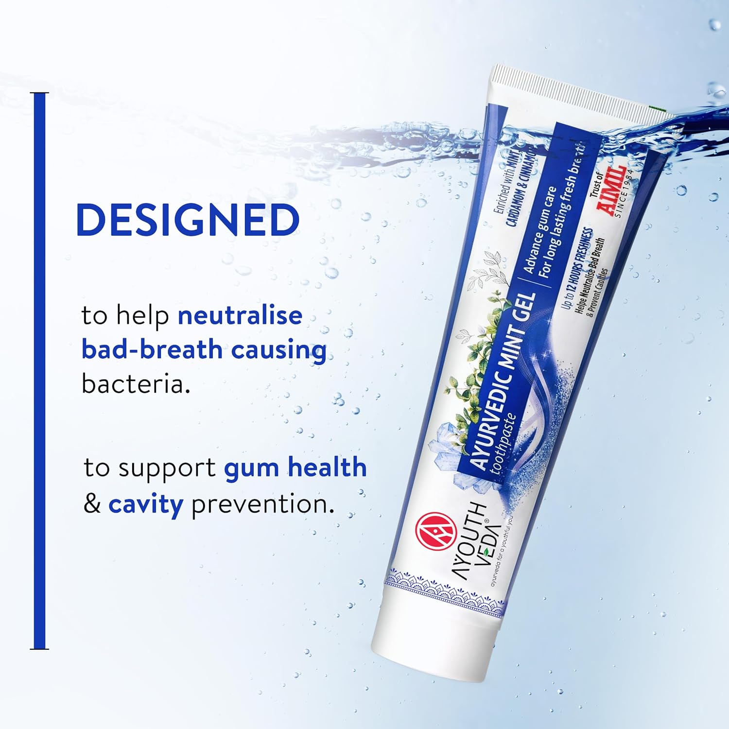Ayouthveda Ayurvedic Mint Gel Toothpaste | Menthol Crystals, Cardamom, Clove & Carom Seed | Fresh Breath, Oral Hygiene, Antibacterial, Plaque Control & Gum Care | Daily Herbal Toothpaste for Men & Women | 100g (Pack of 1)