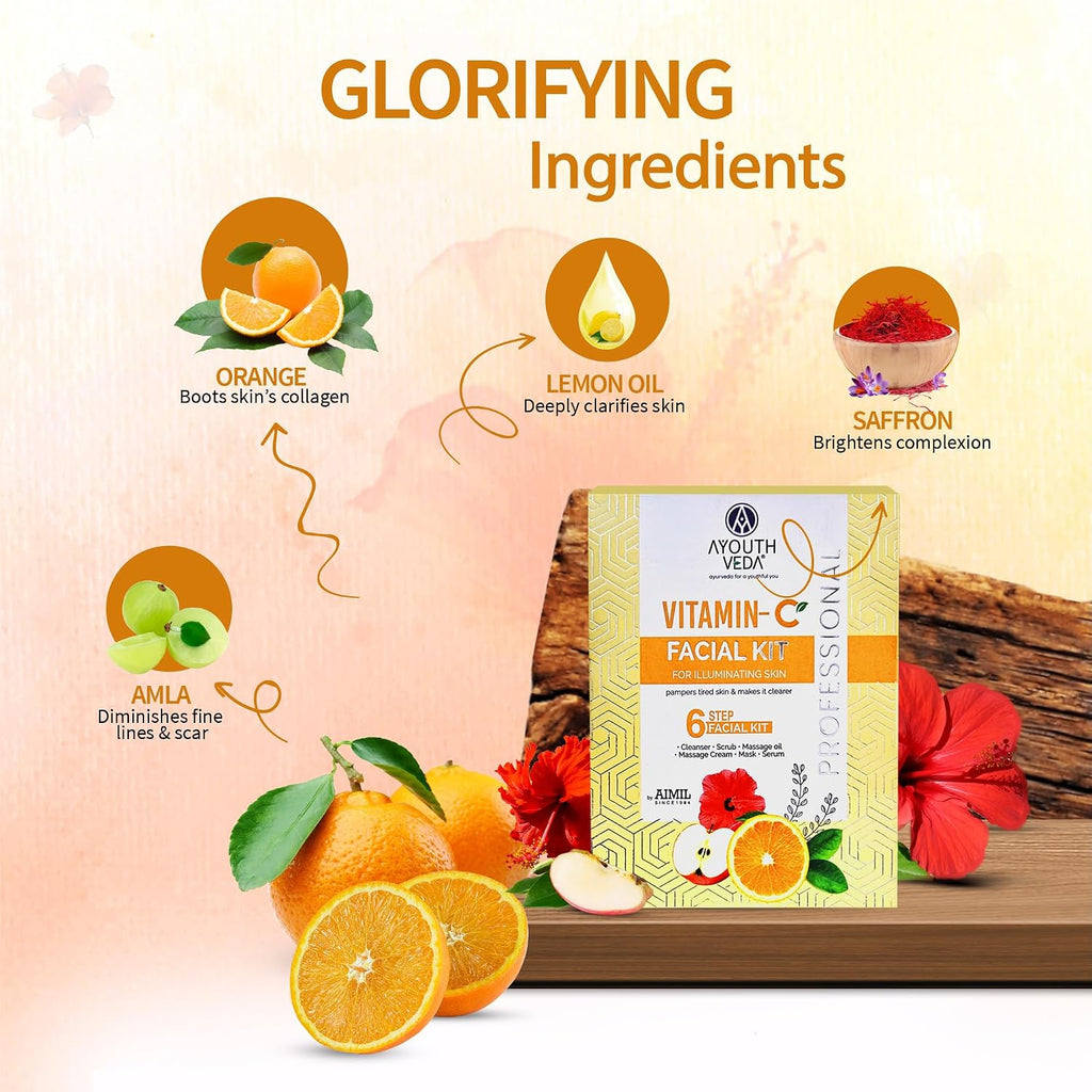 Ayouthveda Vitamin C Facial Kit, For Illuminating Skin, Vitamin C, Brightening facial kit, Skin care kit for glowing 40g Kit.