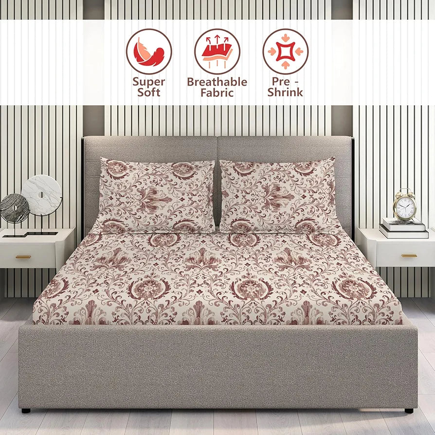 Layers Glory Cotton Bedsheet Set for All Seasons Lightweight 144 TC Queen Size Multicolor Glory