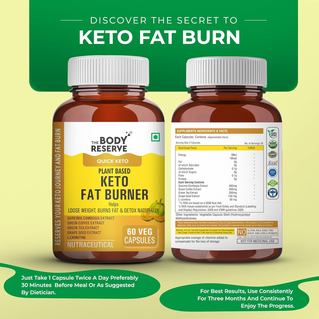 The Body Reserve Keto Fat Burner Capsules | Weight Loss Supplement with 1000mg Garcinia Cambogia, Green Coffee & Green Tea Extract | Daily Weight Loss Burner for Men & Women | Metabolism Support | 60 Veg Capsules