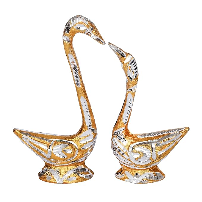 Ecraftindia Loving Golden Swan Couple Metal Handcrafted Decorative Figurine