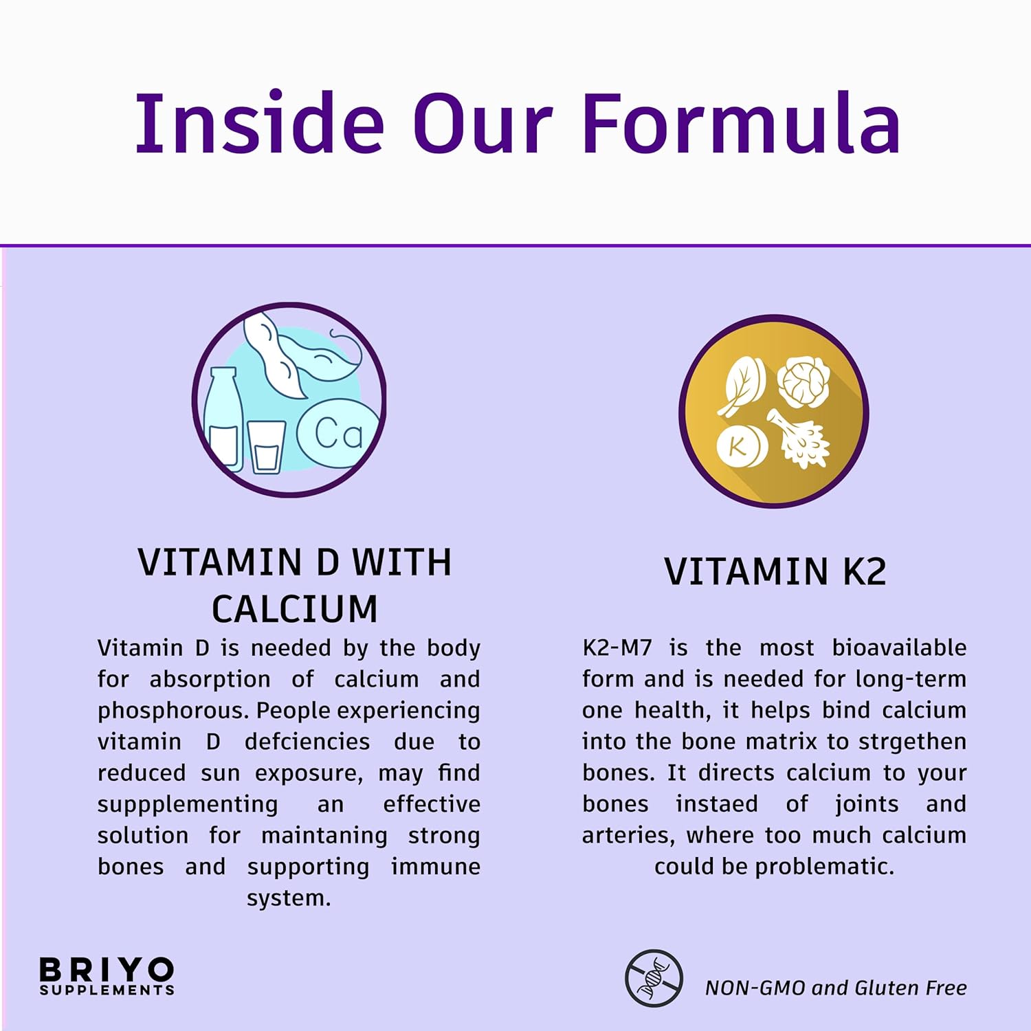 Briyosis Orthomax - Vitamin D3 & K2-M7 + Calcium Dietary Supplement for Bone Health, Stronger Bones, Teeth, Muscles & Immunity Calcium Supplement Absorption