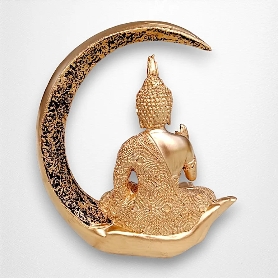 Neelaya Antique Meditating Moon Buddha Showpiece Polyresin Idol Statue Gold