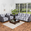 Kuber Industries Set of 10 Net Anti-Skid Sofa Cover 5-Seater Floral Print Black & Grey