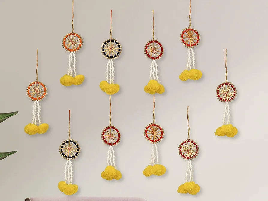 Artificial Flowers and Ring Decoration Pack of 10 - Multicolour Rings