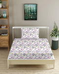 Trance Home Linen 180TC 100% Cotton 78"x36" Single Size Elastic Fitted Bedsheet Printed with 1 Pillow Cover Colour Huvu Lilac