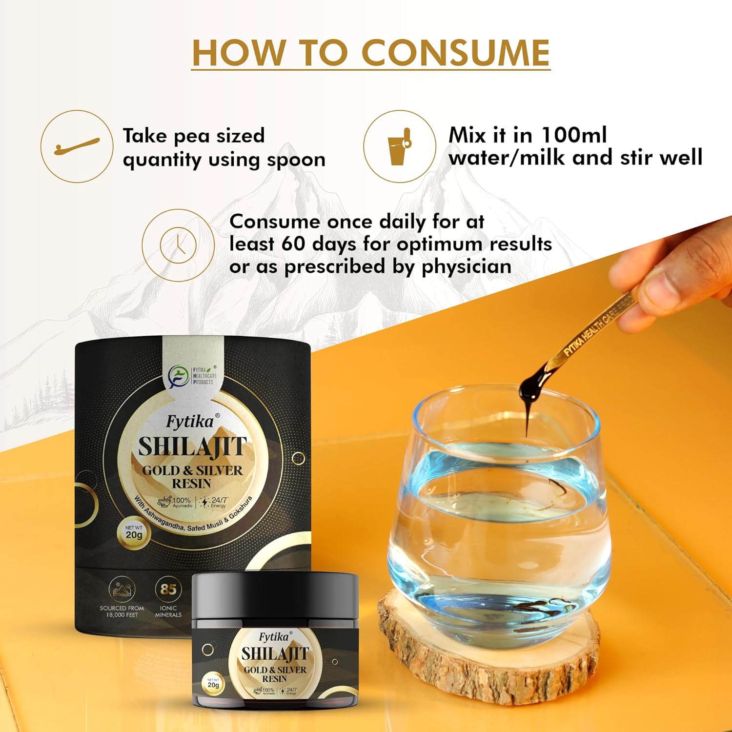 FYTIKA Shilajit/Shilajeet Gold And Silver Resin-20 G|100% Ayurvedic Himalayan Shilajit|Swarn Bhasam,Rajat Bhasam,Ashwagandha,Safed Musli,Gokshura|For Strength,Stamina And Energy,1 Count,20 Grams
