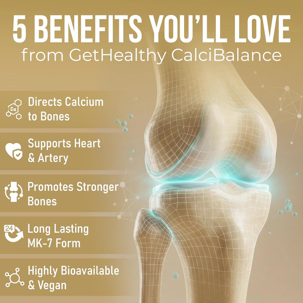 GetHealthyÂ® CalciBalanceâ„¢ Vitamin K2 MK7 55 mcg | All-Trans Menaquinone-7 | Daily Bone Wellness Support | Vegetarian Capsules | Made in India | 30 Count