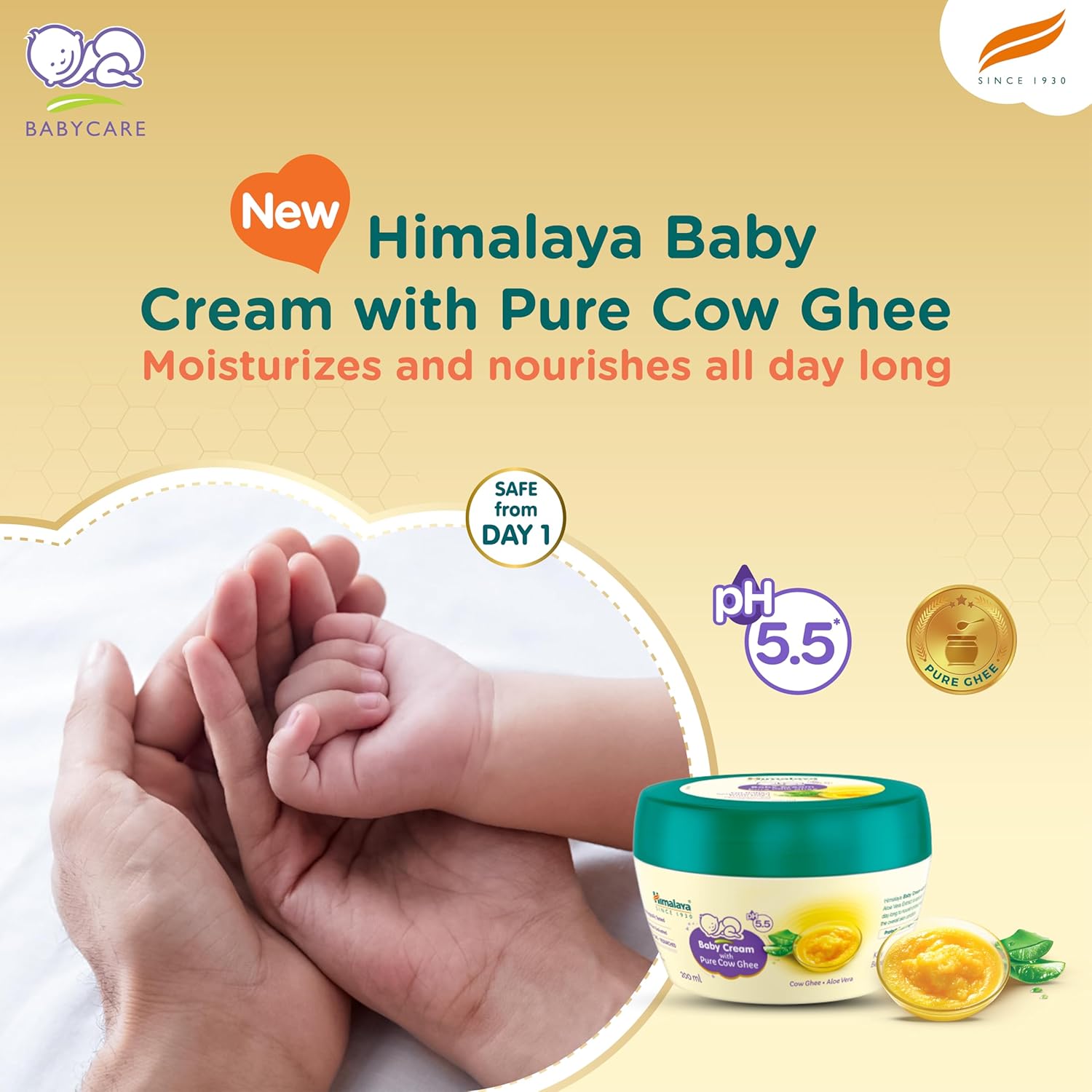 Himalaya Baby Cream with Pure Cow Ghee & pH5.5 (200ml) | Moisturizes & nourishes skin all day long | For Dry and sensitive skin