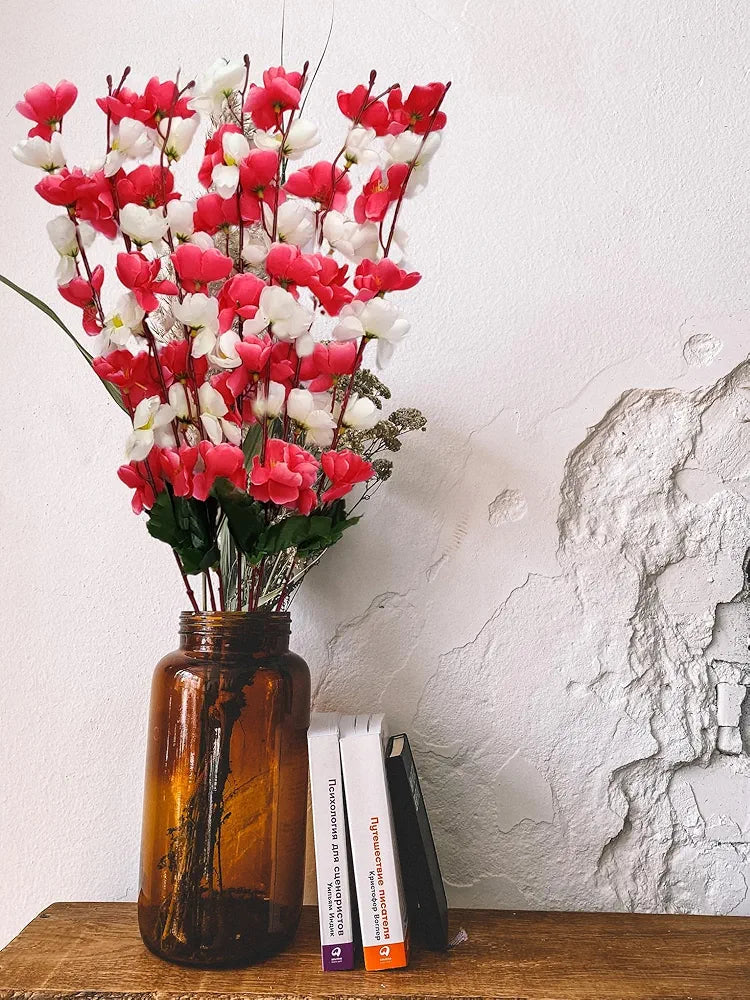 Artificial Flowers Bunch Cherry Blossom Ideal for vase Without vase Maroon Mix 55 cm Height Fabric