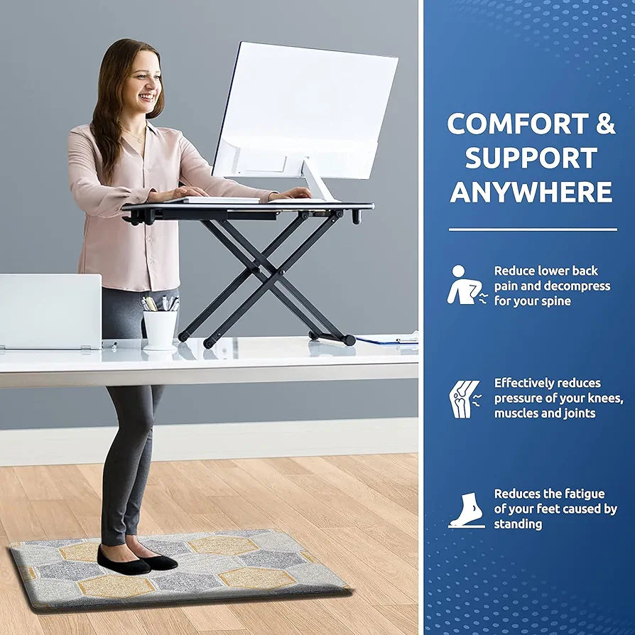 Luxe Home Columbo Anti-Fatigue Kitchen Mat Non-Slip Cushioned Comfort Mat Hexagonal Tile Pattern Standing Desk Mat Colour Honeycomb
