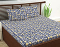 Divine Casa Double Size Bedsheet for Double Bed 144 TC Pure Cotton Queen Size with 2 Pillow Covers Floral Colour Navy & Orange