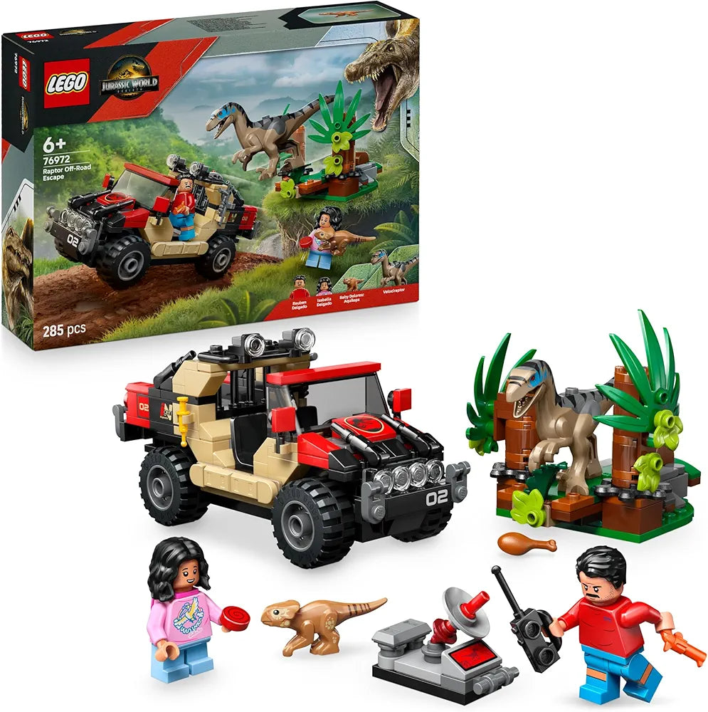 Lego Jurassic World Raptor Off-Road Escape Velociraptor Toy Dinosaur 76972 Building Blocks Toys for 6+ Gift for Boys and Girls