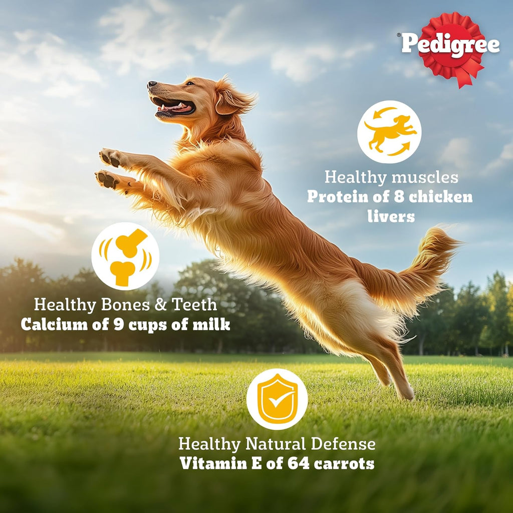 Pedigree Adult & Puppy Dry Dog Food, 100% Vegetarian, 1 kg, Contains 37 Essential Nutrients, 100% Complete & Balanced Food for Adult Dogs