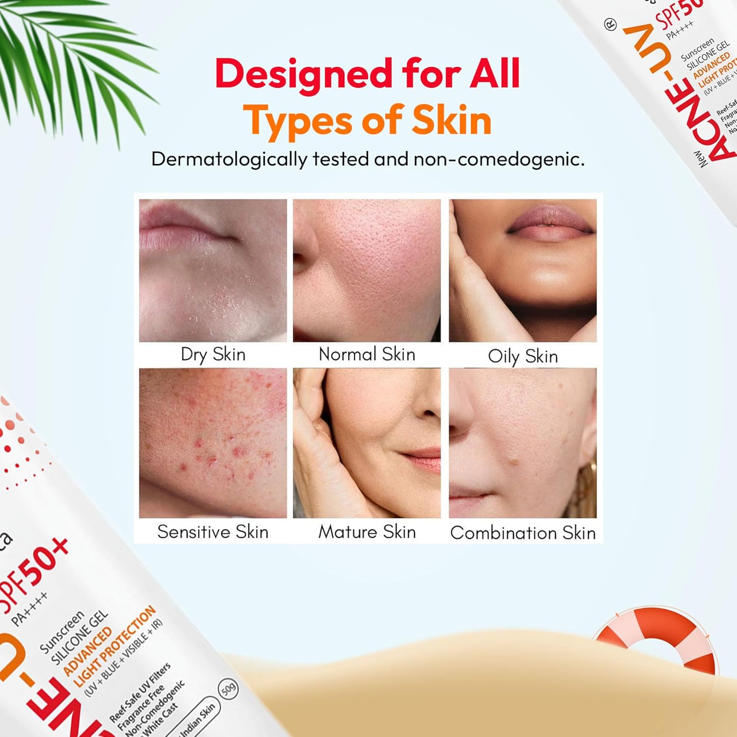New ACNE-UV Sunscreen SPF50+ PA++++ | 50g Oil Free, Non Comedogenic Silicone Gel Sunscreen SPF 50 | UVA/UVB Protection | Water Resistant | No White Cast | Suitable for All Skin Types
