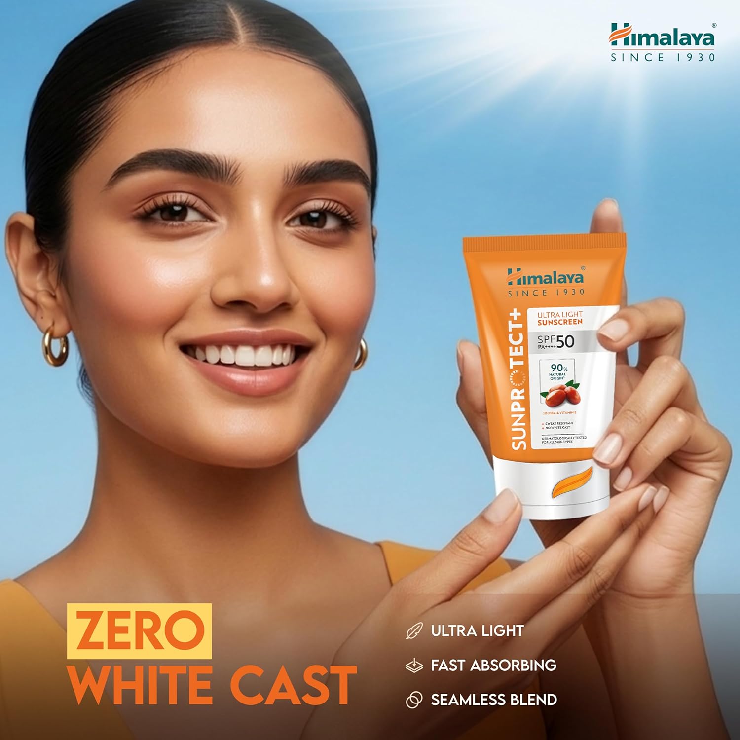 Himalaya Sun Protect+ Ultra Light Sunscreen | 90% Natural Origin Ingredients | In vivo tested SPF 50 PA++++ | Dermatologically tested for all skin types | No white cast | Sweat Resistant | 30g