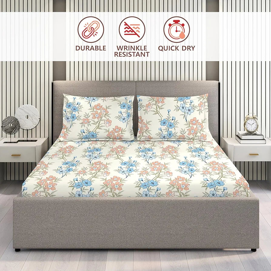 Layers Firenze Cotton Bedsheet Set for All Seasons Lightweight 140 TC Queen Size Dark Blue 1 Color