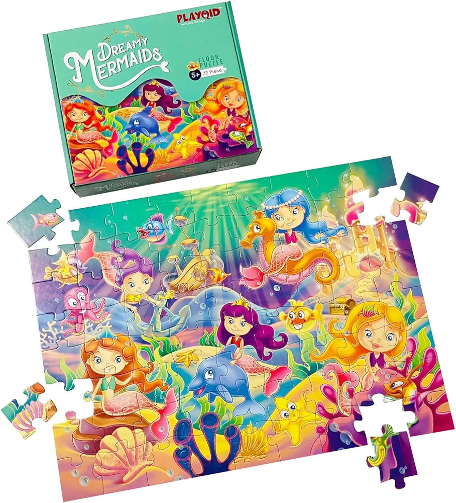 Playqid Mermaid Jigsaw Puzzle for Kids, 72-Piece 35 x 48 cms Aquatic Ocean Animals Floor Puzzle for Ages 5+ Underwater Theme Educational