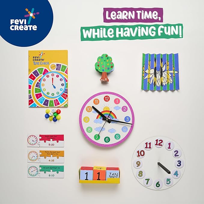 Fevicreate Diy Learn Time Kit Craft Materials Provided 7 Craft Activities Board Games and Puzzles Art and Craft Kit for Kids