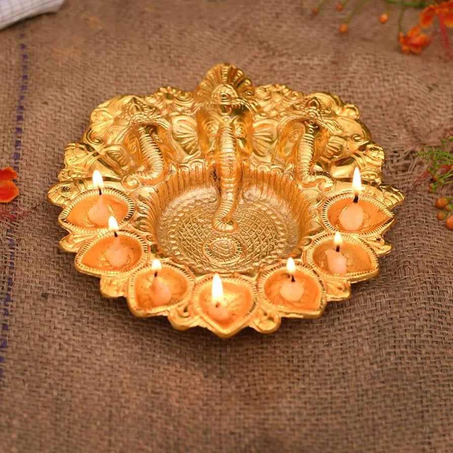 Collectible India Lord Ganesha Diya Kuber Deepak Thali Oil Lamp