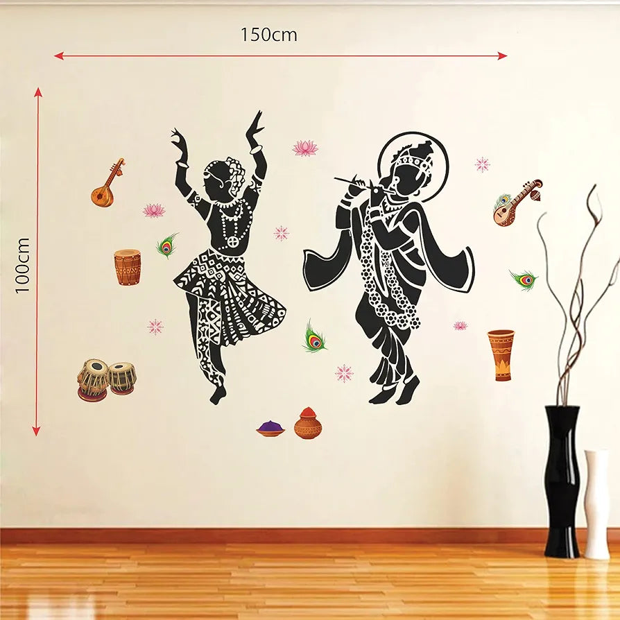 StickMe Lord Radhe Krishna Hindu God Creative Religious Wall Sticker - Self Adhesive Peel & Stick Vinyl Large - 150 x 100 cm