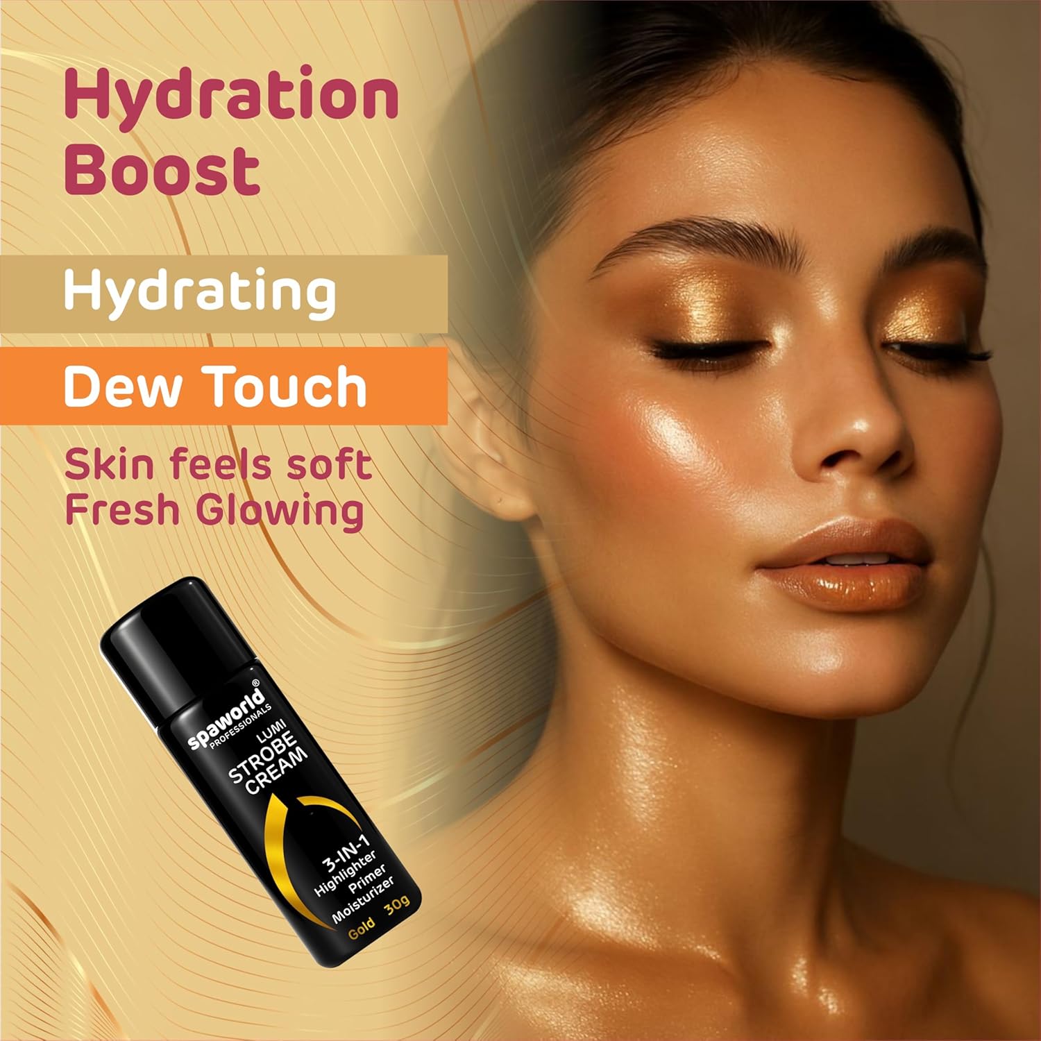 SPAWORLD Strobe Cream For Face Gold (30g) | Superb Radiant Combo | Highlighter + Primer + Moisturizer | Hydrating & Illuminating Makeup Base for Instant Glow (Gold)