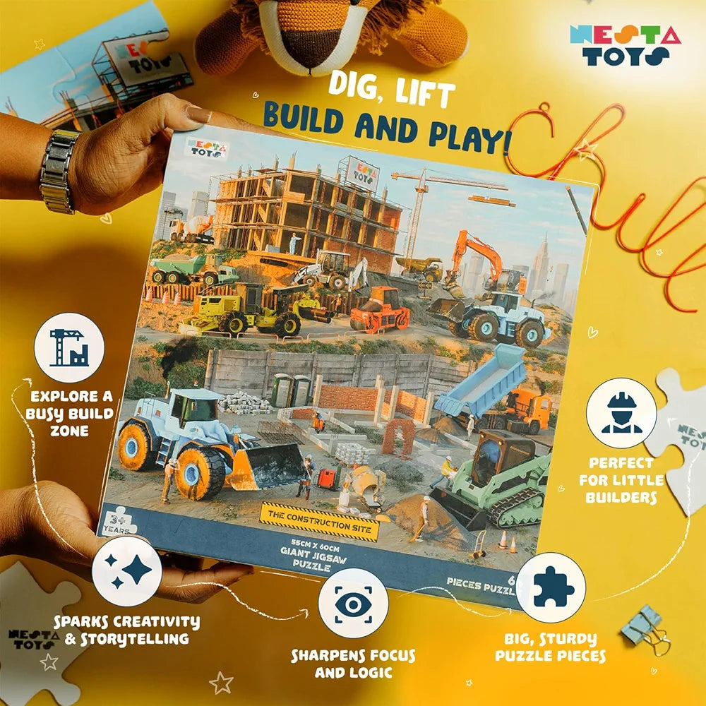 Nesta Toys Floor Puzzle & Game Construction Site & Vehicles, Jigsaw & Toddler Puzzles, Educational Toy, Gifts for Boys & Girls Ages 3, 4, 5, 6, 7