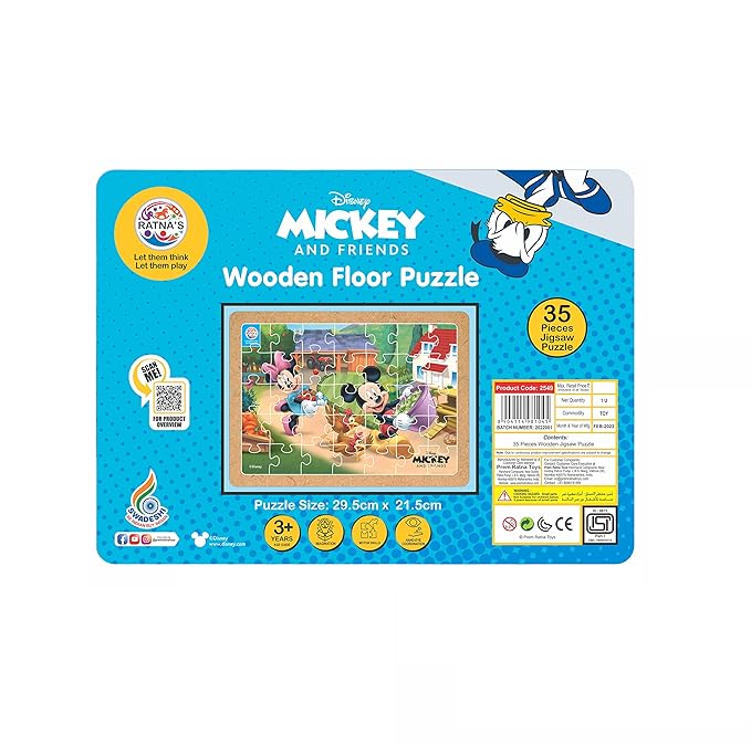 Ratnas Disney Wooden Floor Puzzle Mickey & Friends 35 Pieces Jigsaw Puzzle for Kids 3+ Years