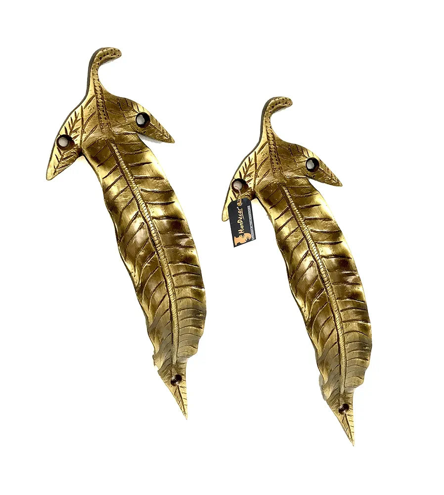 Two Moustaches 7 Inches Leaf Design Brass Door Handle Pair