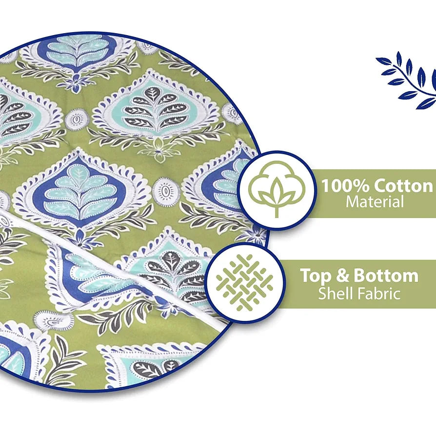 Divine Casa Floret 100% Cotton Double Dohar 120 GSM Soft & Lightweight Throw Blanket Colour Palm Green