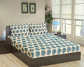 Trance Home Linen 200TC 100% Cotton 78"x72" Standard King Size Elastic Fitted Bedsheet Printed King Bed Size with 2 Pillow Covers Colour Damask Blue