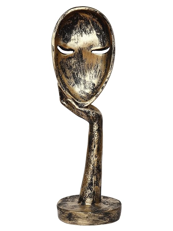 Ecraftindia Antique Look Thinking Lady Face Handcrafted Polyresin Showpiece, Gold, One Size