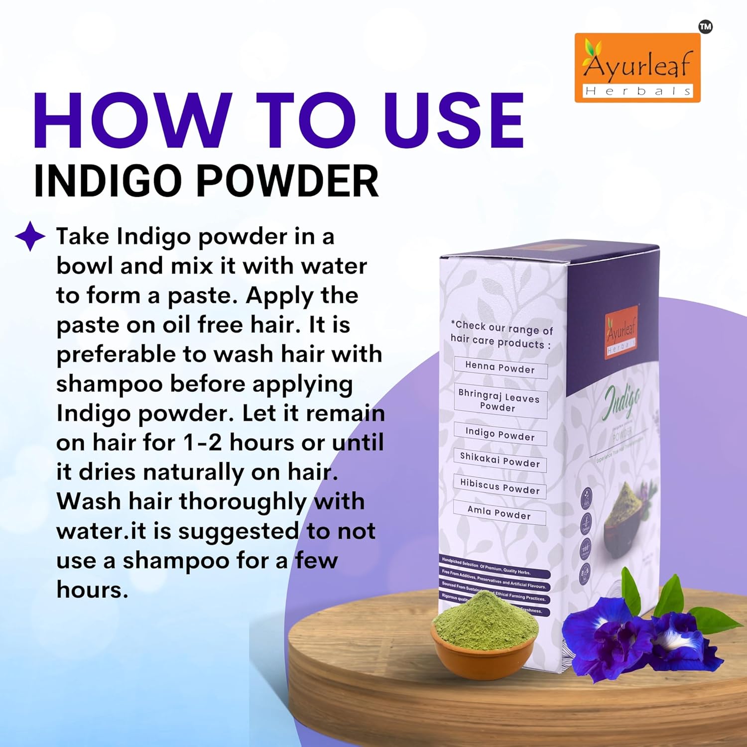 Ayurleaf Herbals Indigo Powder for Black Hair - 200 Gms