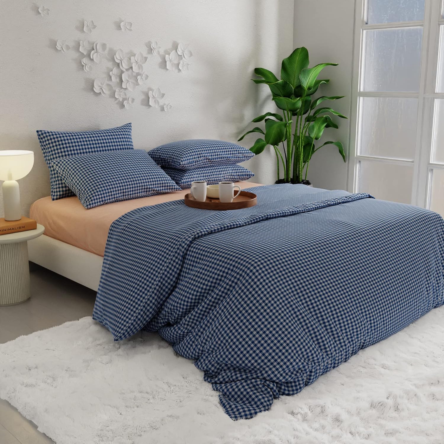 Stoa Paris Vogue Microfibre Comforter for King Size Bed with 4 Pillow Covers Colour Blue Waves in Vichy