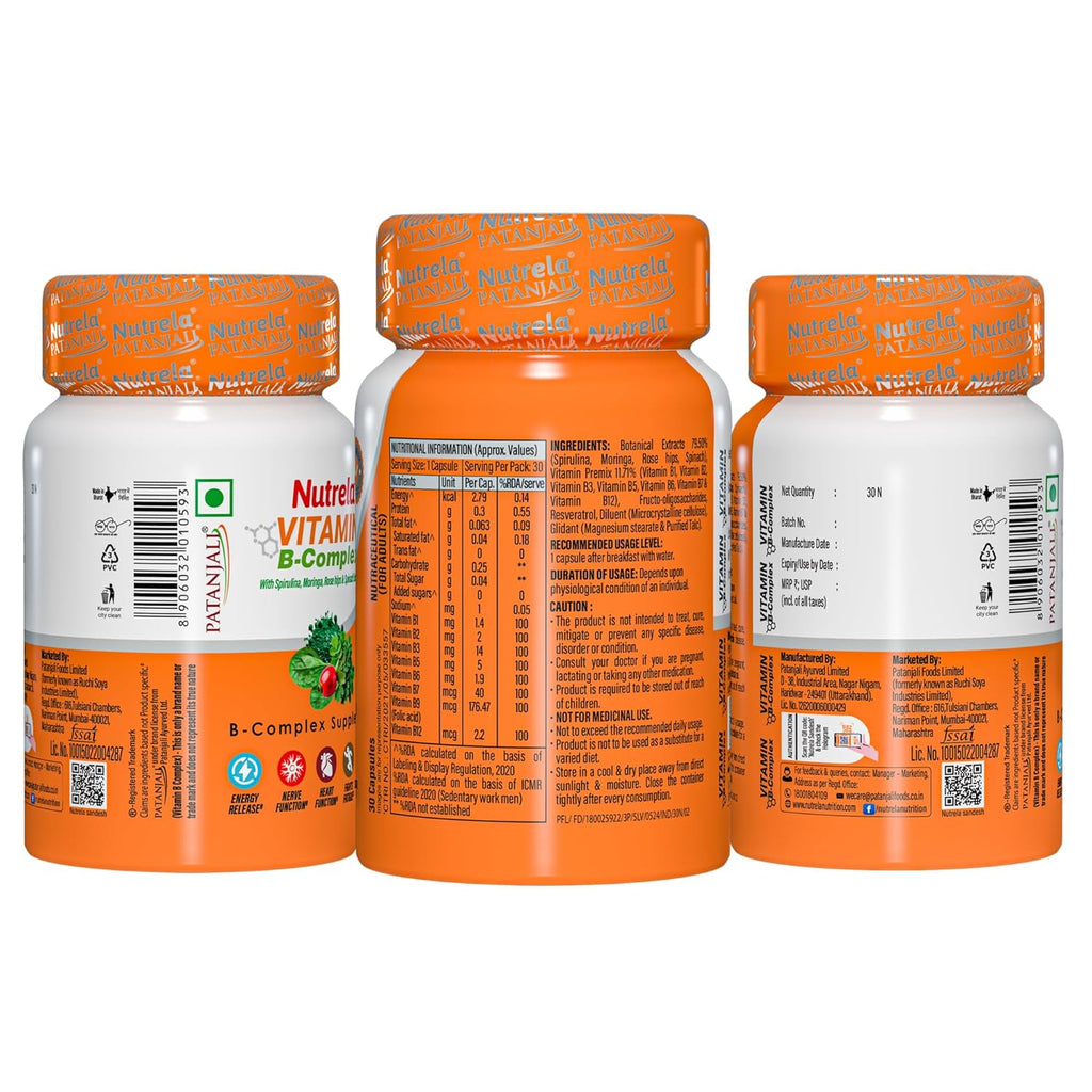 Nutrela Daily Energy Biofermented B Complex for Men & Women - 30 Veg Capsules