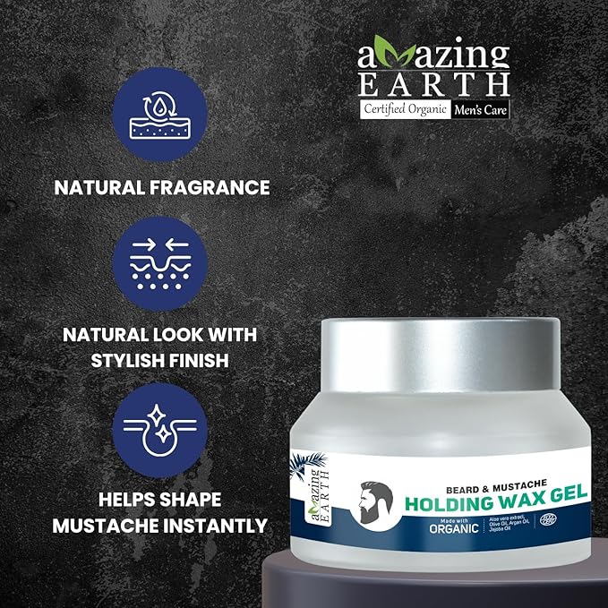Amazing Earth Certified Organic Beard & Mustache Holding Wax Gel for Men - 50 gms