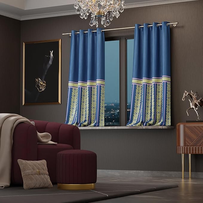 Stoa Paris Curtain for Home|Single pc Patterned Curtain for Window| Living Room| Colour Blue Monarch