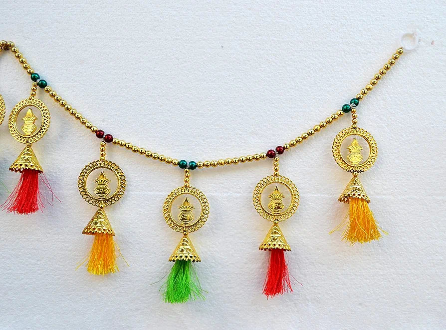 CraftVatika Kalash Pearl Beads Toran Traditional Toranam Pom Pom Hanging Bandarwal Type 12