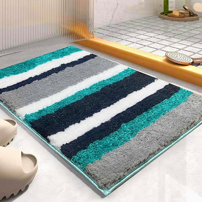 Roseate Luxury Soft Microfibre Striped Bath Mat Bedroom Kitchen Door Mat Floor Mat Peacock Colour