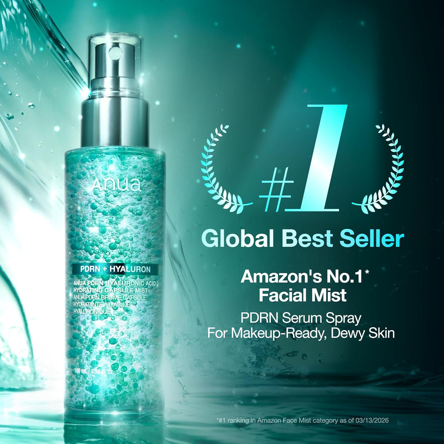 Anua PDRN Collagen Glow Facial Serum Spray with Hyaluronic Acid | Hydrating Face Mist, Dewy Glass Finish, All Skin Types, Instant Plumping, 100 ml