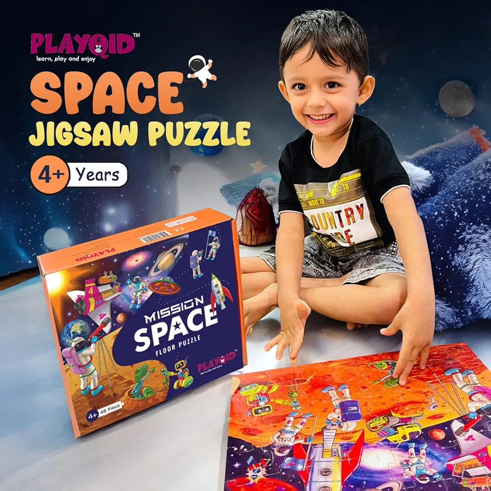 Playqid Puzzle Games for Kids Age 4 to 8 Years 48-Piece,35x30cm–Jigsaw Kid’s Floor Puzzle Mat Outer Space Solar System Educational Memory Toy
