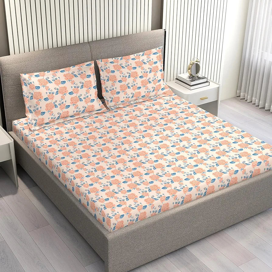 Layers Marigold Cotton Bedsheet Set for All Seasons Lightweight Moisture Absorbent 144 TC King Size Orange