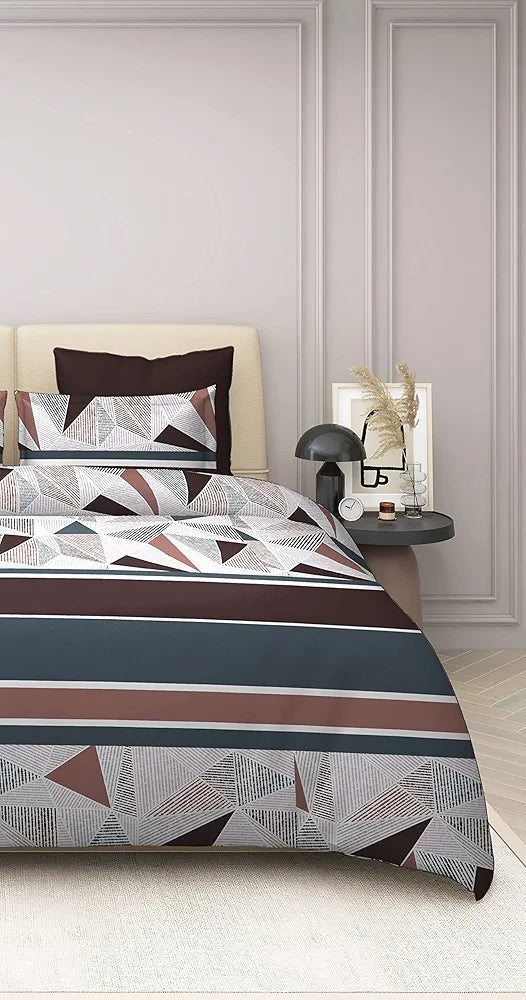 The Home Style 400 TC Supersoft Cotton Feel Glace Cotton Elastic Fitted Printed King Size Double Bed Bedsheet wih 2 Pillow Cover Mosaic Abstract