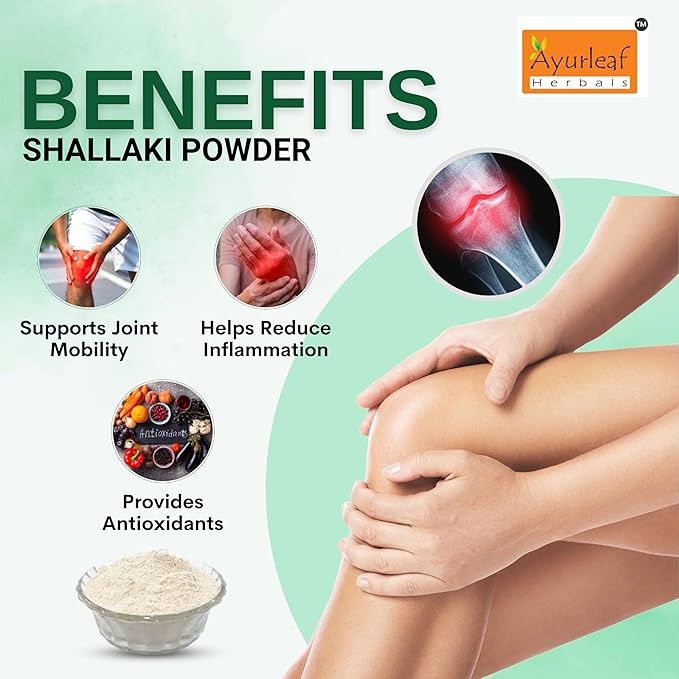 Ayurleaf Herbals Shallaki Powder | Helpful for Muscle Stiffness, Bone & Joint Pains Relieve - 200 Gms
