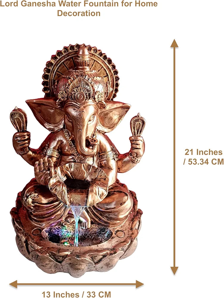 Alila Lord Ganesha Copper Ganesh Ji Water Fall Fountain for Home Living Room 21 inches 53cm