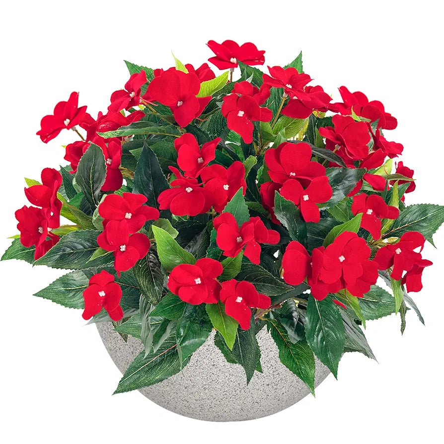 2 Pieces Artificial Flower Impatiens for Balcony Garden Bonsai Decoration Red-2