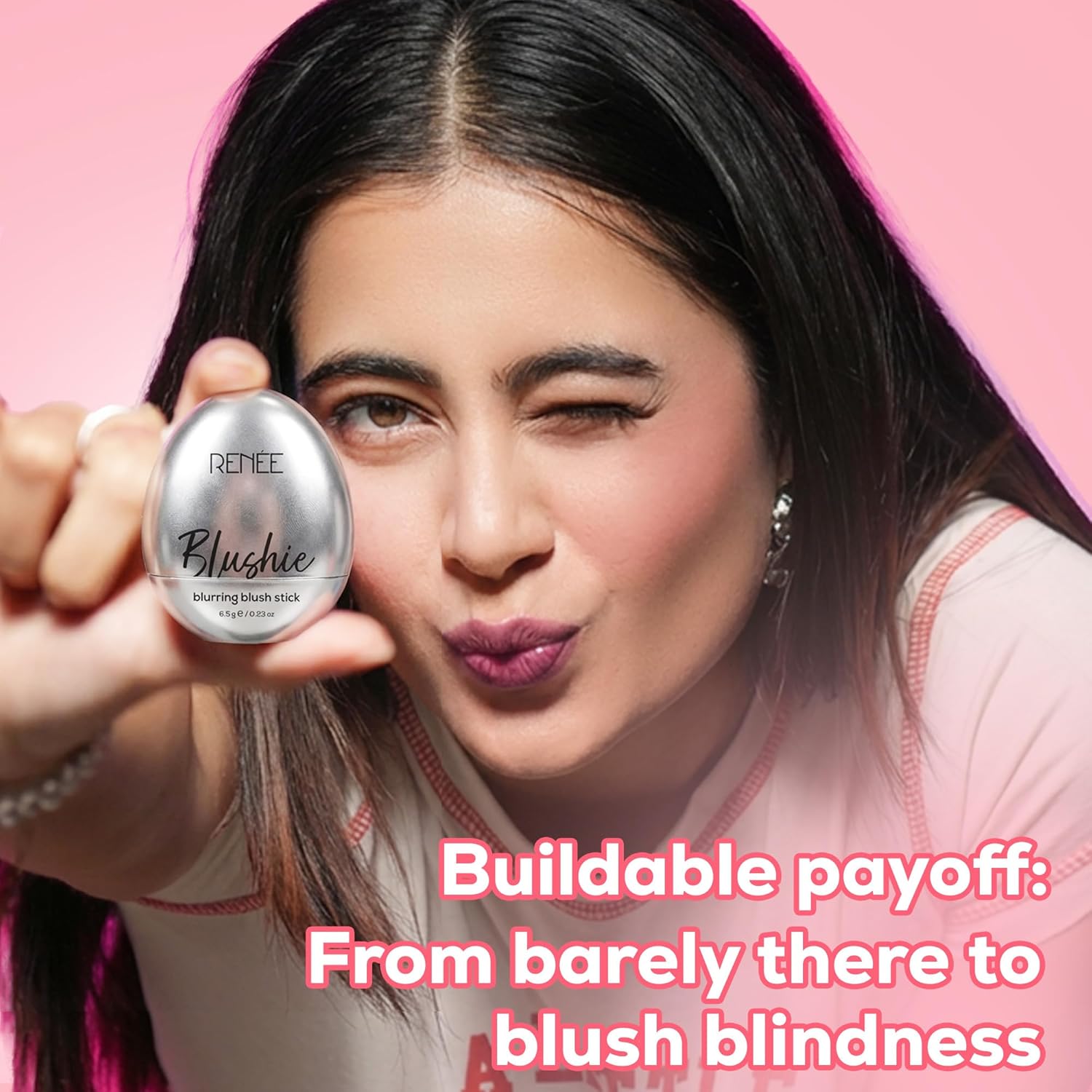 RENEE Blushie Blurring Blush Stick | Buildable Formula With Soft-Focus Matte Finish | Lightweight, Long-Lasting, Easily Blendable | With Hyaluronic Acid, Peptides & Vitamin E- Peachy Please | 6.5g