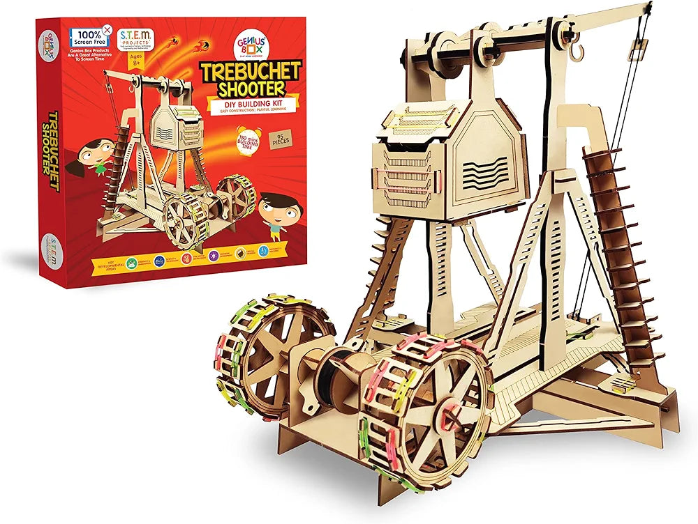 Genius Box Trebuchet Shooter DIY STEM Educational Toy and Construction Based Activity Game kit for Kids 8 to 14, Best Science Project kit Gift for Boys & Girls.
