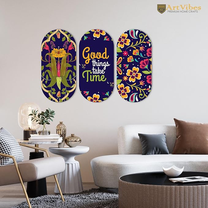 Positive Quote Wooden Wall Hanging Decoration Items for Home Set of 3 (WH_9026N)