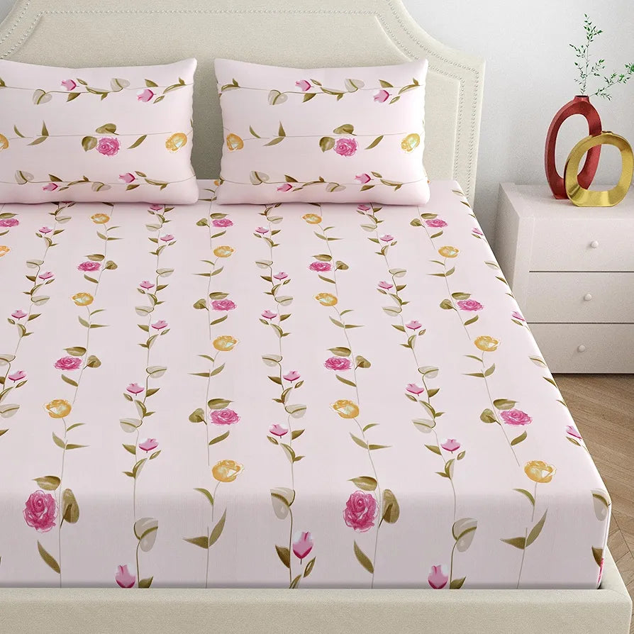 Dreamscape Microfiber Wrinkle & Fade Resistant Double Bedsheet with 2 Pillow Covers Blush Pnk